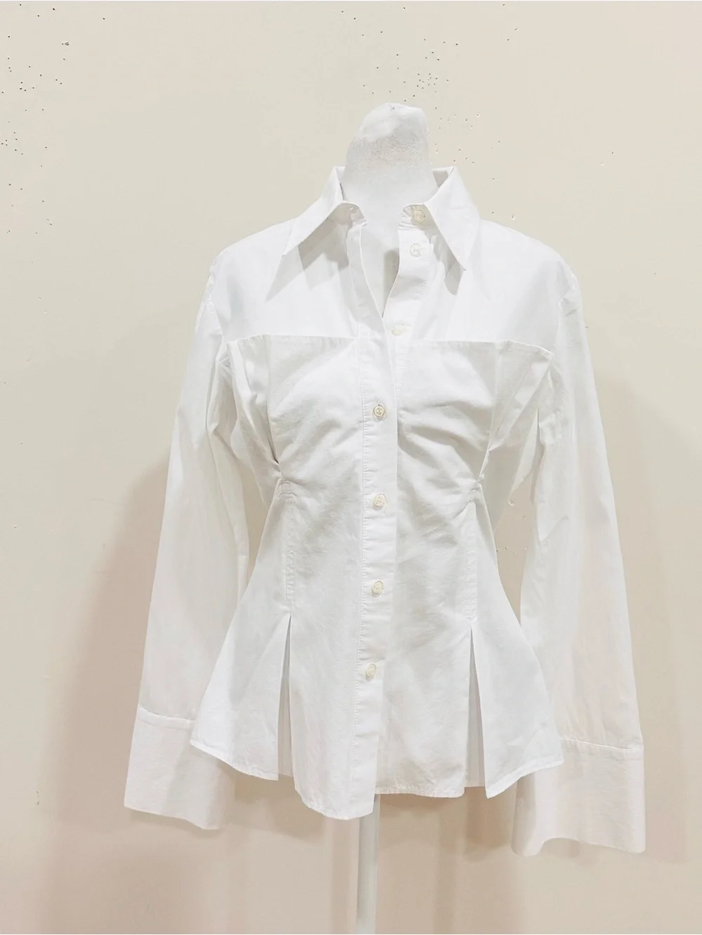 Zara White Poplin Corset Shirt Pleated Waist Ext Cuff Blouse M - Picture 2 of 12